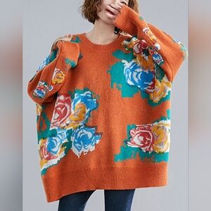 VINTAGE Amato Rizzi Floral Oversized Knit Sweater Hemp Cotton Blend